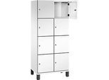 C+P Schliessfachschrank Cambio, 2 Abteile, 8 Fächer, auf Füssen, B 800 x T 525 x H 1980 mm, verkehrsweiss
