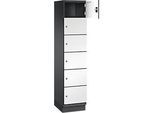 C+P Schliessfachschrank Cambio, 1 Abteil, 6 Fächer, mit Sockel, B 400 x T 525 x H 1980 mm, schwarzgrau/weiss