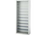 Magazinregal C+P Serie 13, ohne Sichtlagerkästen, 10 Fachböden, abschliessbar, B 700 x T 300 x H 1690 mm, Stahl, lichtgrau RAL 7035