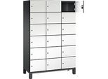 C+P Schliessfachschrank Cambio, 3 Abteile, 18 Fächer, auf Füssen, B 1200 x T 525 x H 1980 mm, schwarzgrau/weiss