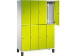 C+P Doppelstöckiger Spind Cambio, 4 Abteile, 8 Fächer, auf Füssen, B 1200 x T 525 x H 1980 mm, lichtgrau/clowngrün