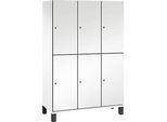 C+P Doppelstöckiger Spind Cambio, 3 Abteile, 6 Fächer, auf Füssen, B 1200 x T 525 x H 1980 mm, verkehrsweiss/weiss