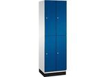 C+P Doppelstöckiger Spind Cambio, 2 Abteile, 4 Fächer, mit Sockel, B 600 x T 525 x H 1980 mm, lichtgrau/enzianblau