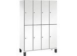 C+P Doppelstöckiger Spind Cambio, 4 Abteile, 8 Fächer, auf Füssen, B 1200 x T 525 x H 1980 mm, verkehrsweiss/weiss