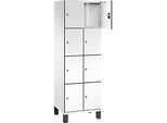 C+P Schliessfachschrank Cambio, 2 Abteile, 8 Fächer, auf Füssen, B 600 x T 525 x H 1980 mm, verkehrsweiss/weiss