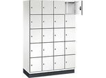 C+P Schliessfachschrank Cambio, 4 Abteile, 20 Fächer, mit Sockel, B 1200 x T 525 x H 1980 mm, verkehrsweiss/weiss