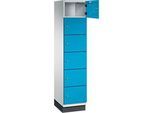 C+P Schliessfachschrank Cambio, 1 Abteil, 6 Fächer, mit Sockel, B 400 x T 525 x H 1980 mm, lichtgrau/lichtblau