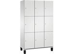 C+P Schliessfachschrank Cambio, 3 Abteile, 9 Fächer, auf Füssen, B 1200 x T 525 x H 1980 mm, lichtgrau