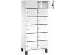 C+P Schliessfachschrank Cambio, 2 Abteile, 12 Fächer, auf Füssen, B 800 x T 525 x H 1980 mm, verkehrsweiss/weiss