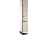 C+P Schliessfachschrank Cambio, 1 Abteil, 3 Fächer, mit Sockel, B 300 x T 525 x H 1980 mm, verkehrsweiss/Sen Esche-Dekor