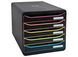 Exacompta Big Box Plus Black Office Schwarz, 5 offene Schubladen A4/A4+/24x32, leise, Sicherheitsstopp, stapelbar