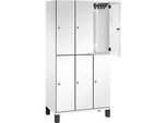 C+P Doppelstöckiger Spind Cambio, 3 Abteile, 6 Fächer, auf Füssen, B 900 x T 525 x H 1980 mm, verkehrsweiss
