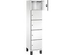 C+P Schliessfachschrank Cambio, 1 Abteil, 5 Fächer, auf Füssen, B 400 x T 525 x H 1980 mm, verkehrsweiss/weiss