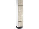 C+P Schliessfachschrank Cambio, 1 Abteil, 5 Fächer, mit Sockel, B 300 x T 525 x H 1980 mm, verkehrsweiss/Sen Esche-Dekor