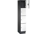 C+P Schliessfachschrank Cambio, 1 Abteil, 4 Fächer, mit Sockel, B 300 x T 525 x H 1980 mm, schwarzgrau/weiss