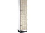 C+P Schliessfachschrank Cambio, 1 Abteil, 6 Fächer, mit Sockel, B 400 x T 525 x H 1980 mm, verkehrsweiss/Sen Esche‑Dekor