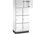 C+P Schliessfachschrank Cambio, 2 Abteile, 8 Fächer, mit Sockel, B 800 x T 525 x H 1980 mm, verkehrsweiss