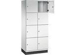 C+P Schliessfachschrank Cambio, 2 Abteile, 8 Fächer, mit Sockel, B 800 x T 525 x H 1980 mm, lichtgrau