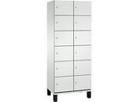 C+P Schliessfachschrank Cambio, 2 Abteile, 12 Fächer, auf Füssen, B 800 x T 525 x H 1980 mm, lichtgrau