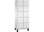 C+P Schliessfachschrank Cambio, 2 Abteile, 10 Fächer, auf Füssen, B 800 x T 525 x H 1980 mm, lichtgrau