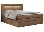 BOXSPRINGBETT GOLD-5 KING LED 160/200 Braun Kunstleder - H4