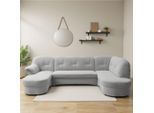 Wohnlandschaft DOMO COLLECTION "FLORES 293x180x86 cm, hochwertig, komfortabel, U-Form", silber, B:293cm H:86cm T:180cm, 100% Polyester, Sofas, Wohnlandschaft, wahlw. mit Bettfunktion, wahlw. mit Federkern, Unser Dauertiefpreis