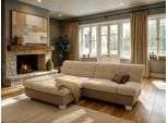 Ecksofa DOMO COLLECTION "100031 234x157 cm, kompakt, komfortabel & bequem, L-Form", braun (beige, braun), B:234cm H:80cm T:157cm, 90% Polyester, 10% Acryl, Sofas, Ecksofa, whlw. mit Bettfunktion und Armteilverstellung