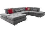 Wohnlandschaft DIE PLANBAR "MP-IN17004 U-Form, Breite 382 cm", grau, B:382cm H:84cm T:124cm, 100% Polyester, Sofas, Wohnlandschaft, Federkern-Polsterung, wahlweise mit Funktionen