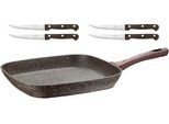 Grillpfanne PINTINOX "Chalet", braun, B:28cm L:28cm Ø:28cm, Pfannen, 28x28 cm, Induktionsgeeignet, inkl. 4 Steakmesser