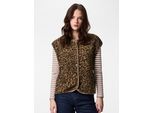 Plüschweste PIECES "PCKATTY TEDDY VEST NOOS BC", Damen, Gr. M, tannin aop:leopard, Plüsch, Obermaterial: 100% Polyester, bedruckt, normal, V-Ausschnitt, Westen, Kunstfaser