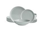 Echtwerk 18-teiliges Vintage Tafelservice "Nerea" Nature-Design, für 6 Personen, Pastellfarbenes Geschirrset aus Steingut mit 6 x Speiseteller, 6 x Beilagenteller, 6 x Suppenteller, Grau