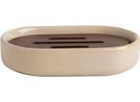 Seifenschale MÖVE "Aura", beige (creme, braun), B:13cm H:3cm T:8,5cm, Keramik, Massivholz, Seifenhalter