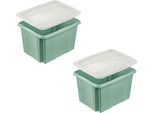 Aufbewahrungsbox KEEEPER "Emil, Box mit Deckel, 2er Set, 30 L, 45 x 35 x 27 cm", nordic grün, B:45cm H:27cm T:35cm, Kunststoff, Aufbewahrungsboxen, Aufbewahrungsbox, ineinander und aufeinander stapelbar