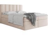 BOXBETT Amira mit Bettkasten, Samt Beige 140/200 cm – 7-Zonen Taschenfederkern-Matratze & Komfortschaum-Topper