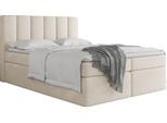 BOXBETT Amira mit Bettkasten, Samt Creme, Beige 140/200 cm – 7-Zonen Taschenfederkern-Matratze & Komfortschaum-Topper