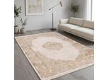 Teppich SEHRAZAT "Venus 6908", gold, creme, B:80cm H:11mm L:150cm, Obermaterial: 60% Polyester, 40% Polypropylen, Teppiche, Teppich, Kurzflor, Orient Vintage Optik, mit Fransen, Wohnzimmer