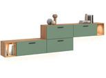 Schrank-Set HOME AFFAIRE "ENESTE, 6-teilig, in verschiedenen Farben, individuell kombinierbar", artisan eiche nachbildung, smoke grün, B:276cm H:34cm T:97cm, Spanplatte, Kastenmöbel-Sets, inkl. Beleuchtung, Stauraumelement, Kombination, Schrankwand, Lowboard