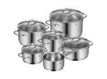 Topf-Set WMF "Provence Plus, Kochtopf Set mit Glasdeckel, spülmaschinengeeignet", silber (edelstahl), Töpfe, hitzebeständig bis 250C, TransTherm-Allherdboden, poliert, Induktion