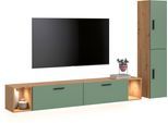 Schrank-Set HOME AFFAIRE "ENESTE, 6-teilig, in verschiedenen Farben, individuell kombinierbar", grün (artisan eiche nachbildung, smoke grün), B:259cm H:34cm T:182cm, Spanplatte, Kastenmöbel-Sets, inkl. Beleuchtung, Stauraumelement, Kombination, Schrankwand, Lowboard
