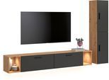Schrank-Set HOME AFFAIRE "ENESTE, 6-teilig, in verschiedenen Farben, individuell kombinierbar", schwarz (artisan eiche nachbildung, basalt grau), B:259cm H:34cm T:182cm, Spanplatte, Kastenmöbel-Sets, inkl. Beleuchtung, Stauraumelement, Kombination, Schrankwand, Lowboard