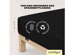 Spannbettlaken SCHLAFGUT "EASY JERSEY Bettlaken, 150 g/m², 100% Baumwolle, Spannbetttuch", schwarz (off, schwarz), L:200cm, Jersey, Obermaterial: 100% Baumwolle, Bettlaken, Spannbettlaken, Spannbettlaken bis 22 cm Höhe, bügelfrei, pflegeleicht, perfekter Sitz