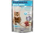 PREMIERE Meat Menu Nassfutter Katze Adult Rind mit Kabeljau 48x85 g
