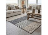 Teppich SANSIBAR "Heide SA-039", grau, B:67cm H:10mm L:120cm, Polypropylen, Teppiche, Teppich, modernes Design, gestreift, mit Motiv: gekreuzte Säbel, Wohnzimmer