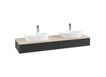 Villeroy und Boch Antao Waschtisch-Unterschrank L17153PD mit Beleuchtung mit Struktur 160x19x50cm, Hahnlochbohrung, Waschbeckenplattenfarbe botticino, black matt lacquer
