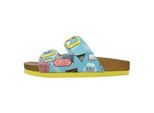 Pantolette DOGO "Stella Pantolette Aeroplanes Damen Sandalen, Stella Pantolette", Damen, Gr. 39, Normalschaft, gelb, Lederimitat, Schuhe Schlappen Pantolette, Handgefertigt