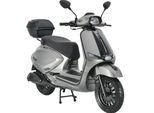 Motorroller ALPHA MOTORS "Napoli 50 ccm 45 km/h EURO 5 (mit/ohne Topcase)", silber (silberfarben, schwarz, schwarz), Motorroller, mit Topcase, 45 km/h, B:72cm H:117cm L:182cm