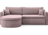 ECKSOFA Cora mit Schlaffunktion & Stauraum, Universell Rechts/Links, Rosa Cord Chenille 260/82/160 cm
