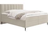 BOXBETT Allen mit Bettkasten, Boucle Beige 140x200 cm – inkl. H4 Taschenfederkern Matratze & Foam Topper