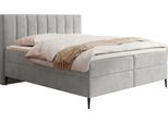 BOXBETT Allen mit Bettkasten, Samt Hellgrau 180x200 cm – inkl. H4 Taschenfederkern Matratze & Foam Topper