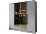 KLEIDERSCHRANK Mono Lux mit Speigel, Drehtüren mit Schwarze Metallgriffe, Weiß 200/200/51 cm